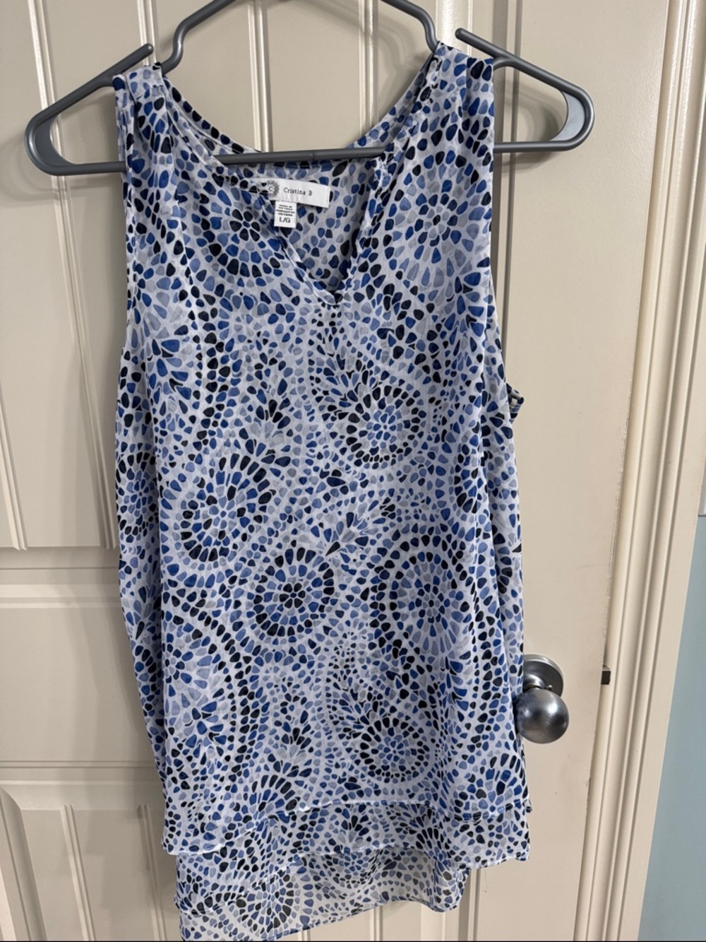 Christina Blue and White Printed Sleeveless Tank